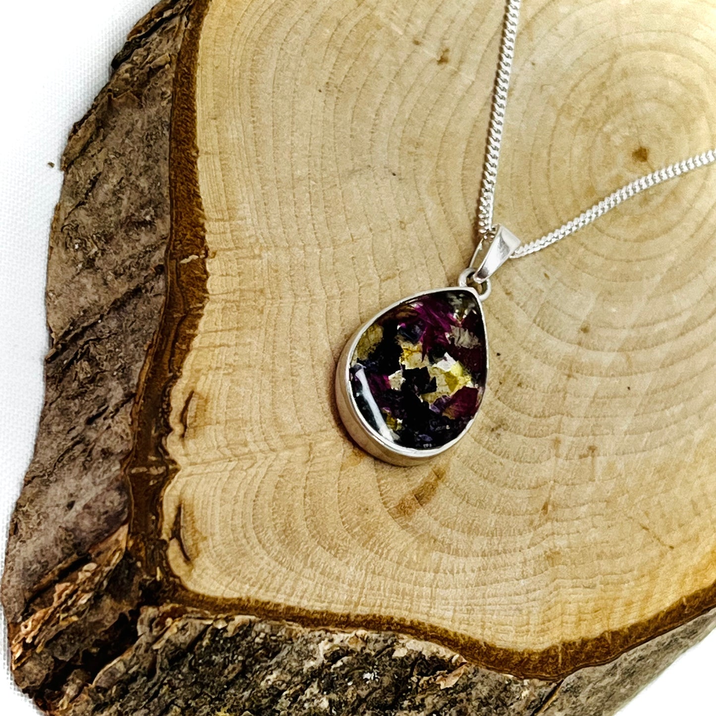 Flower Preservation peardrop necklace Sterling Silver