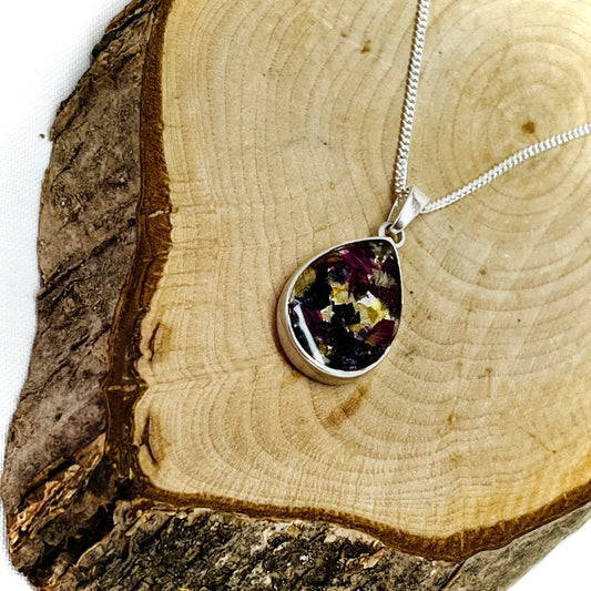 Flower Preservation peardrop necklace Sterling Silver