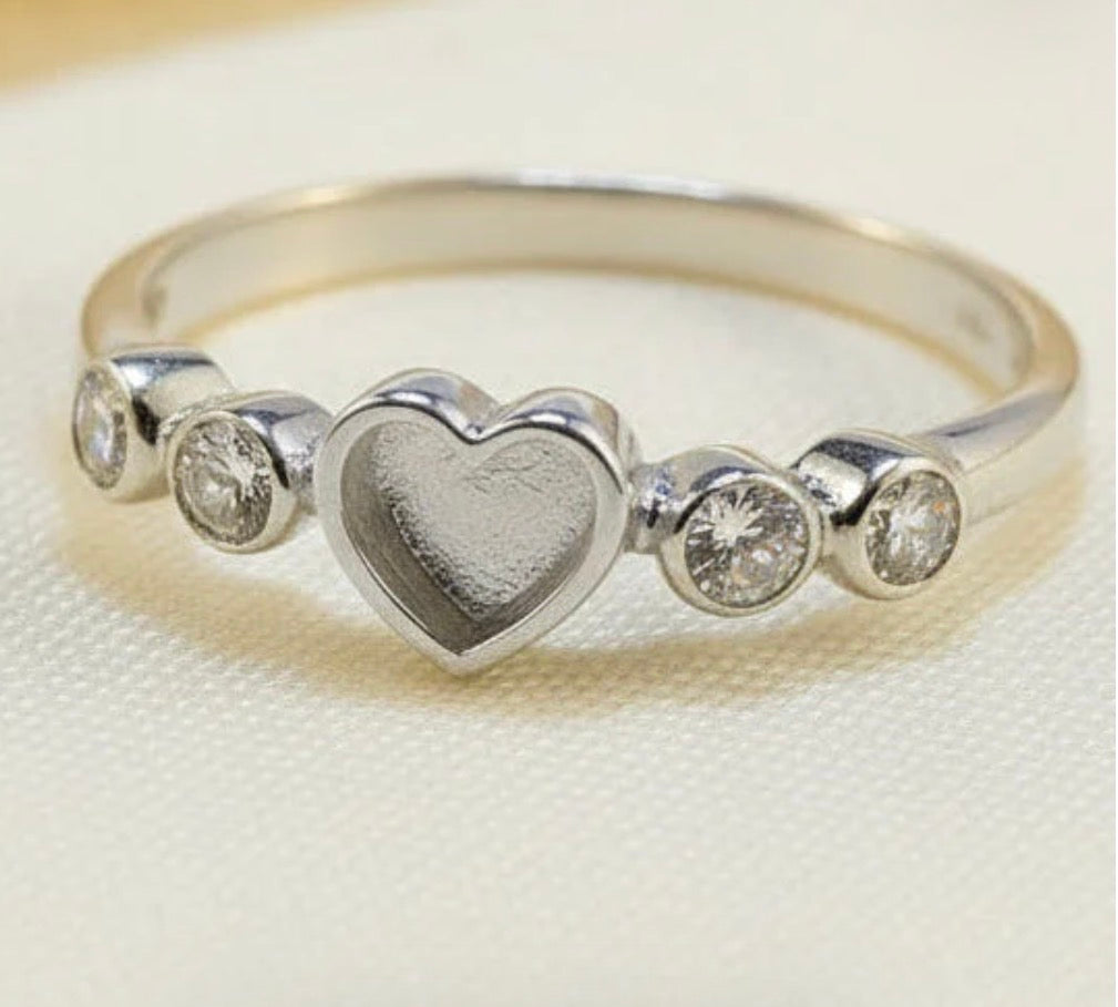 Heart Cremation Ring with CZ