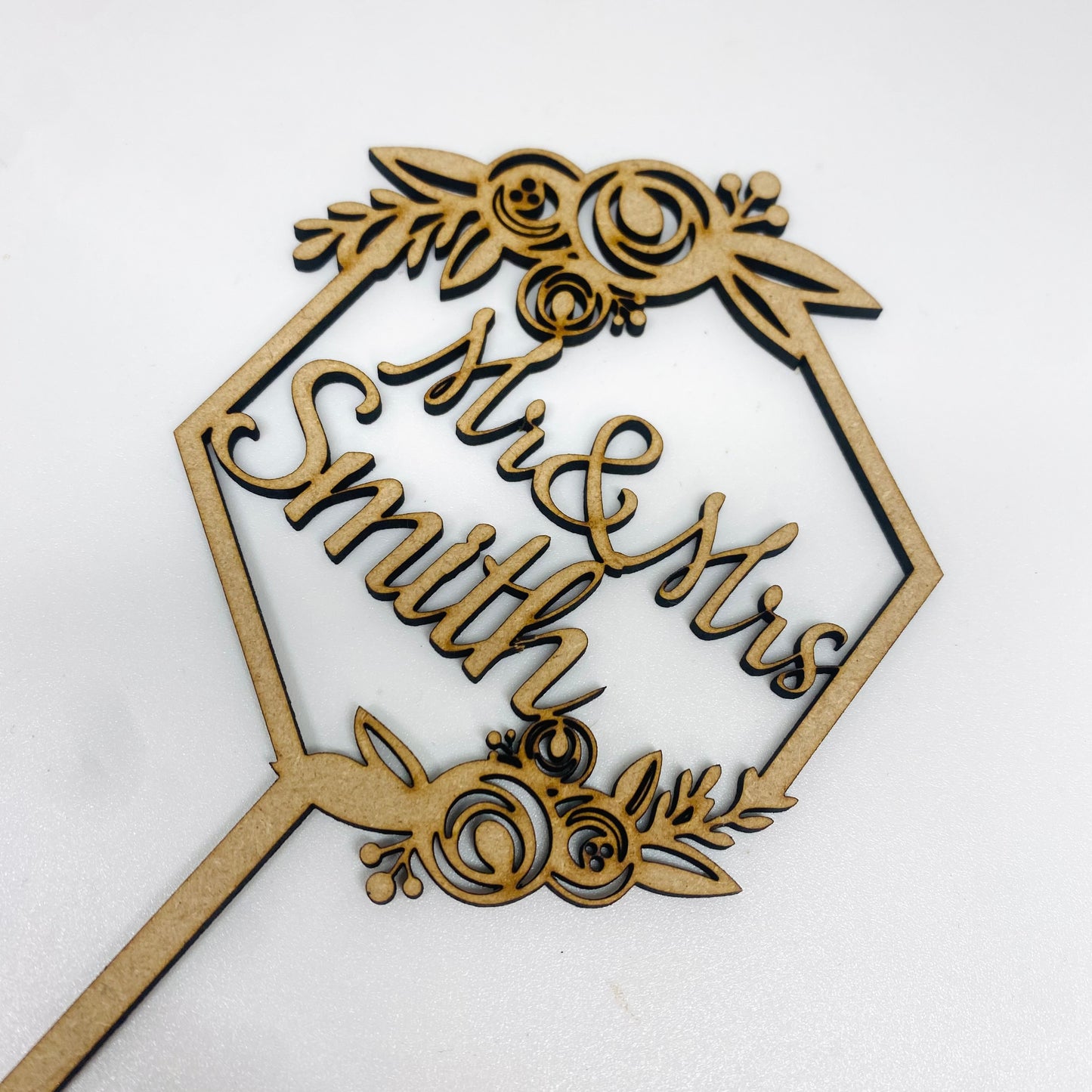 Floral hexagon woodencake topper