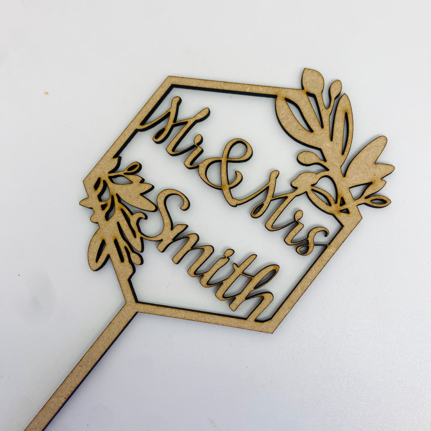 Floral hexagon woodencake topper