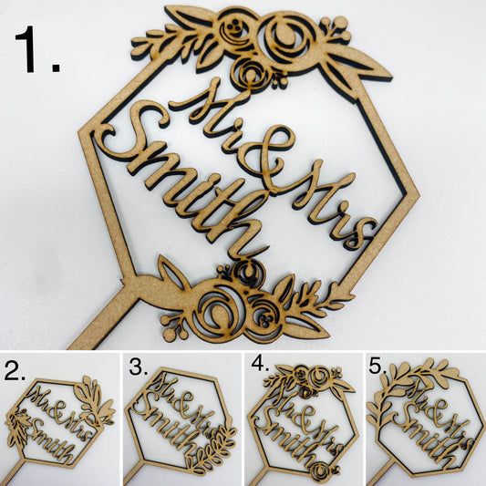 Floral hexagon woodencake topper