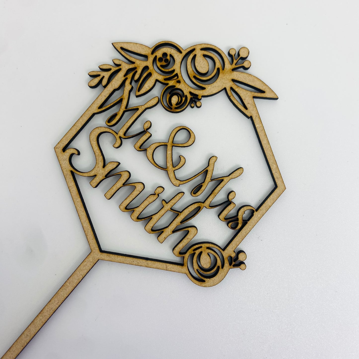 Floral hexagon woodencake topper