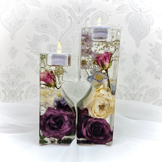 Flower Preservation twin heart tealight holder