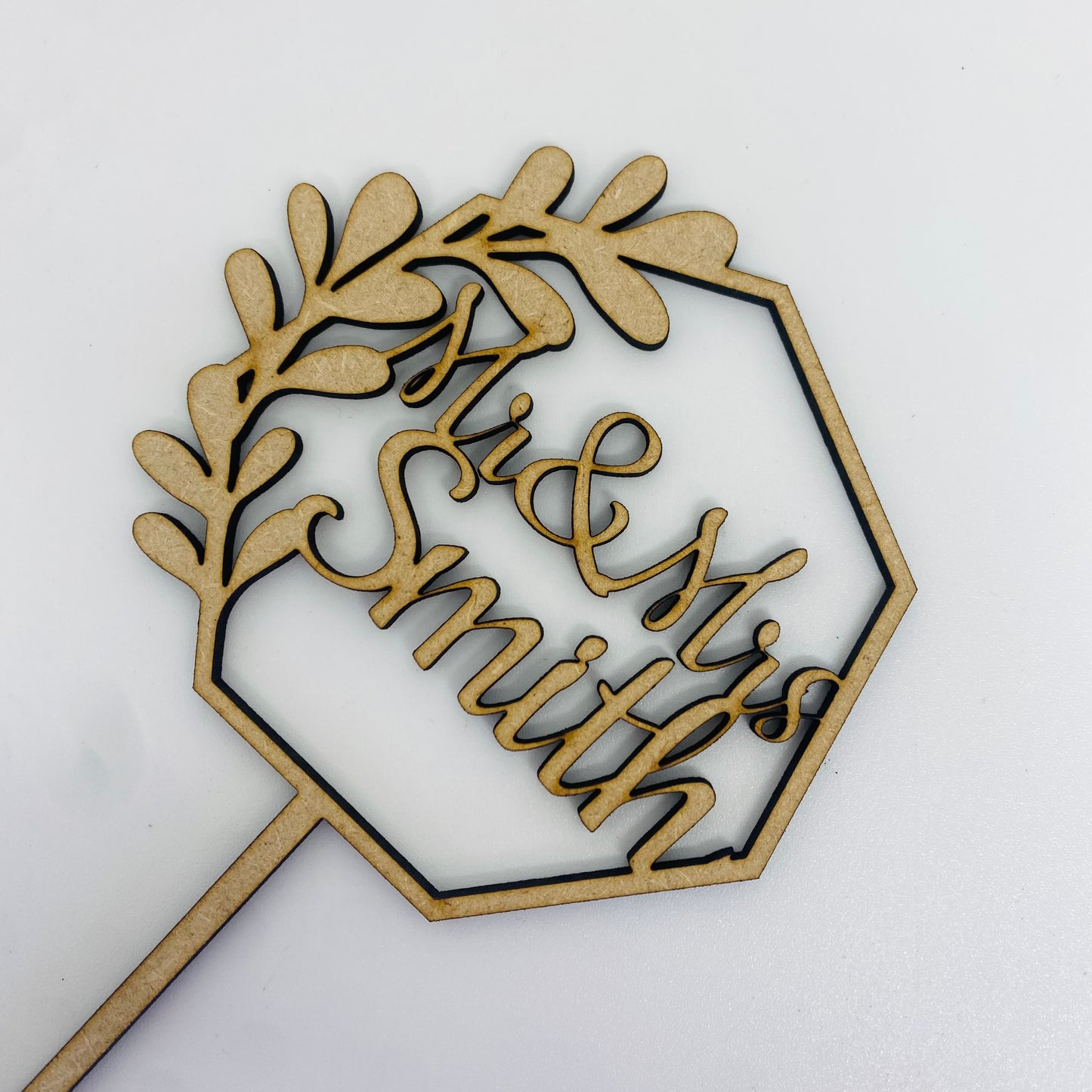 Floral hexagon woodencake topper