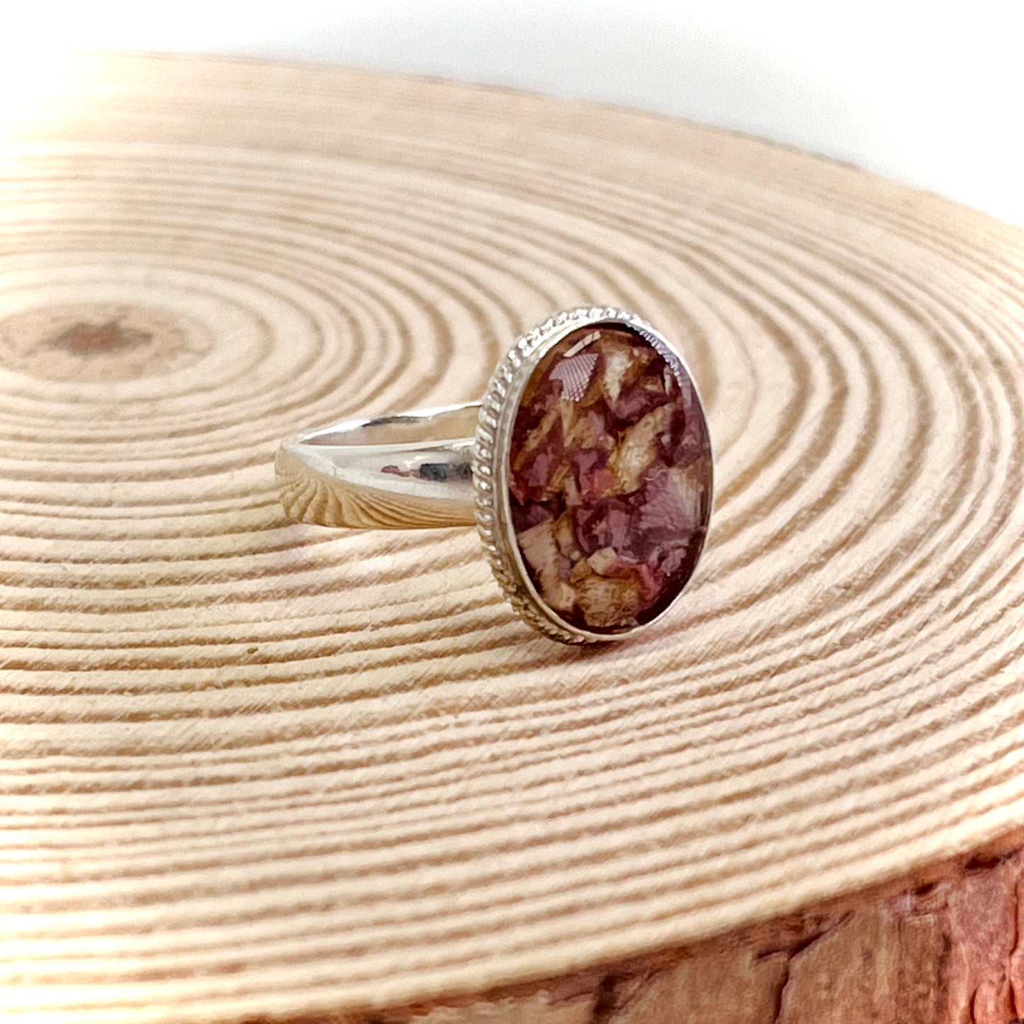 Flower Preservation 10x12mm rope ring Sterling Silver