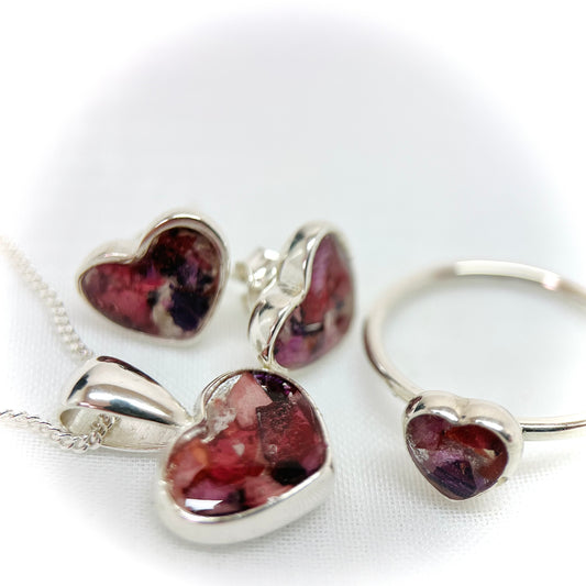Flower Preservation heart shaped necklace Sterling Silver