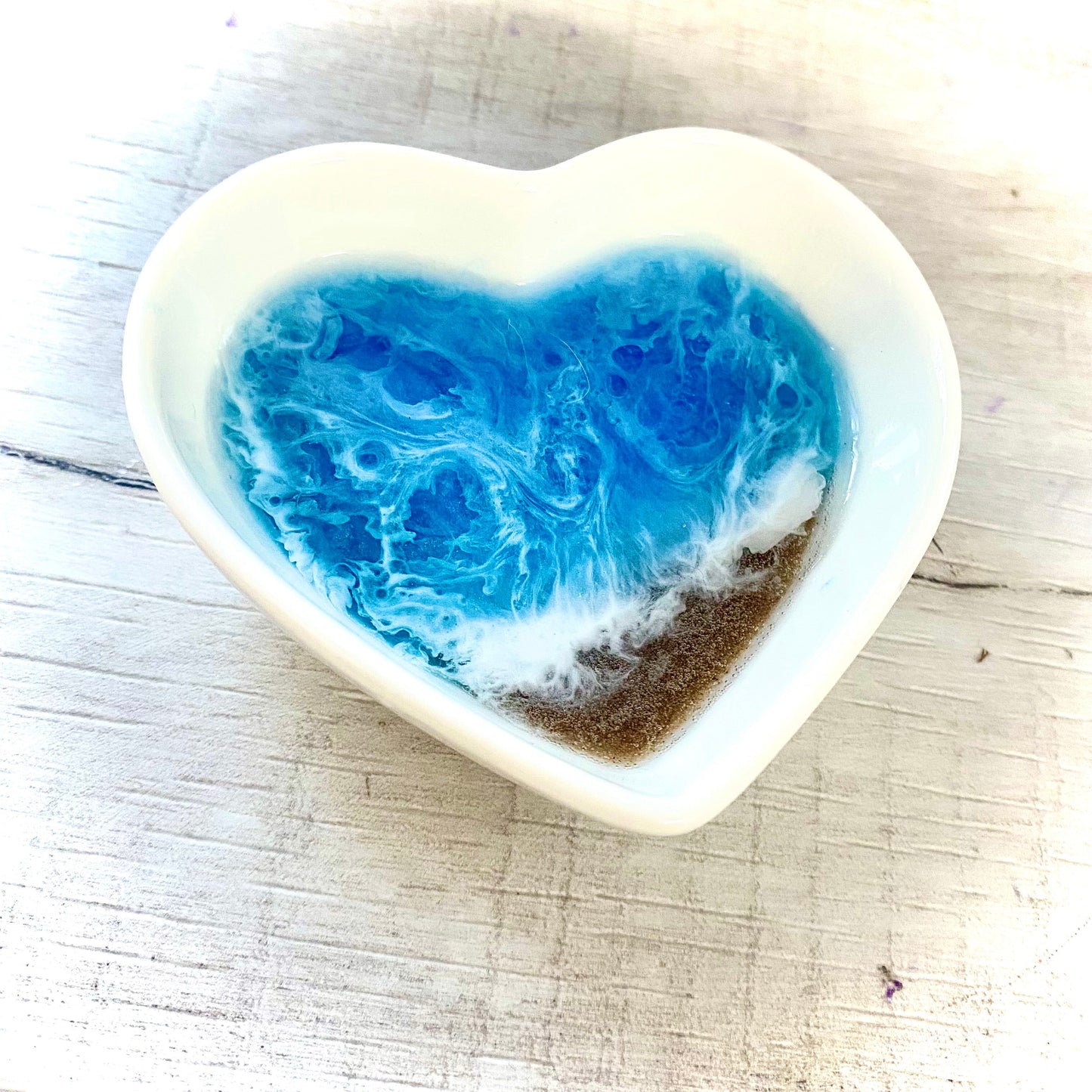 Ocean in a heart ring dish with turtle charm