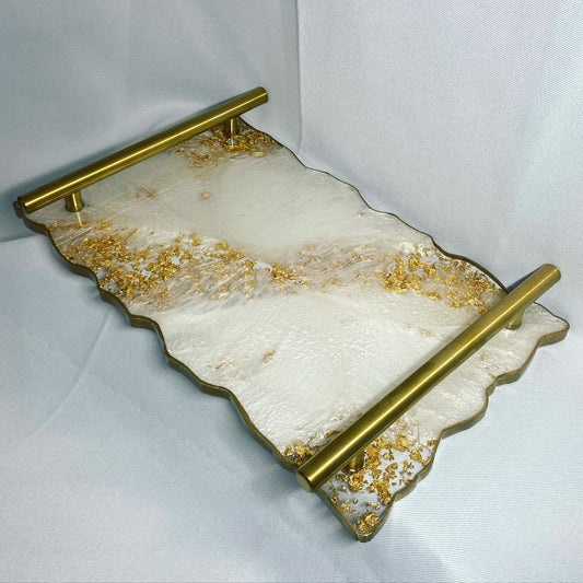 White and gold/silver large decorative tray