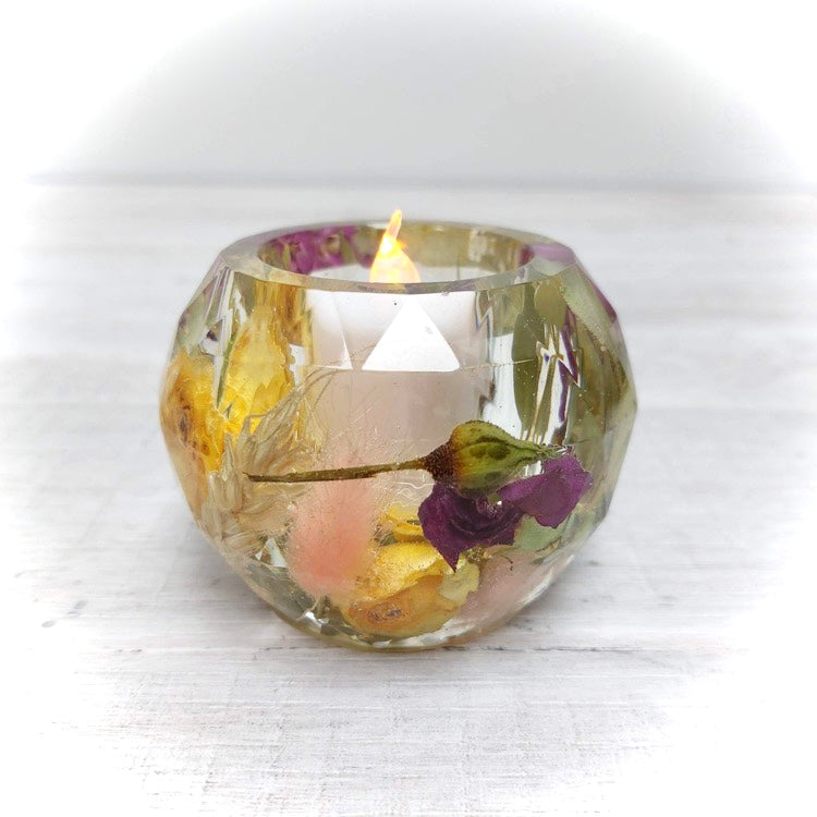 Flower Preservation faceted sphere tealight holder