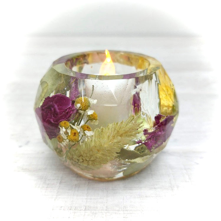 Flower Preservation faceted sphere tealight holder