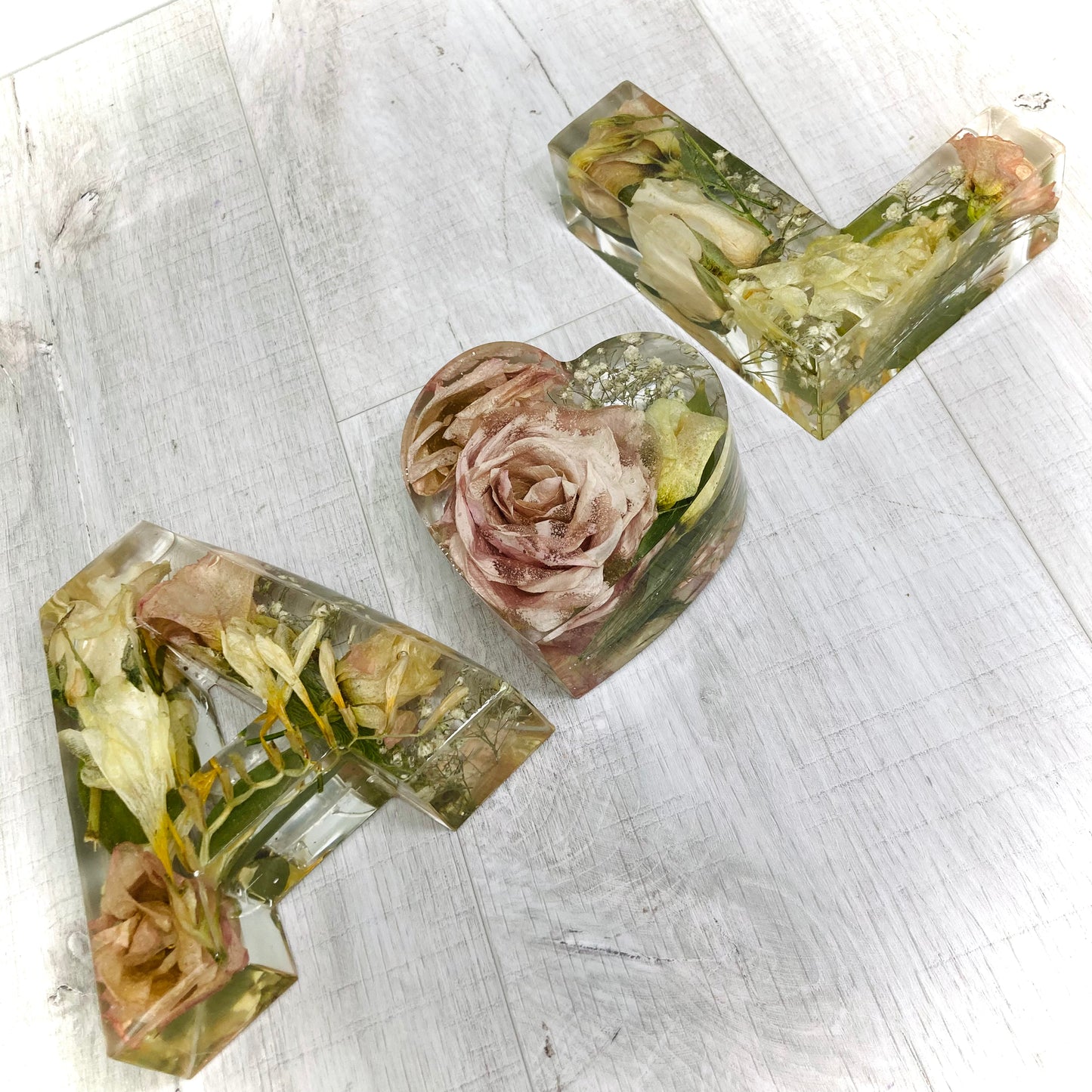 Flower Preservation two 13cm letters and a 10cm heart