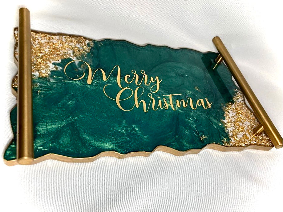 Emerald and gold festive decorative tray