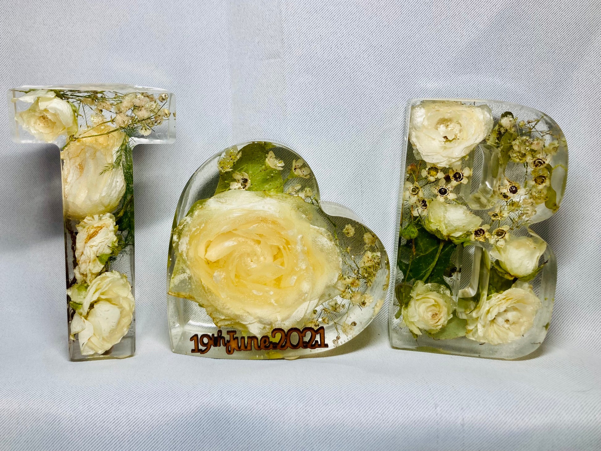Flower Preservation two 11cm letters and a 10cm heart