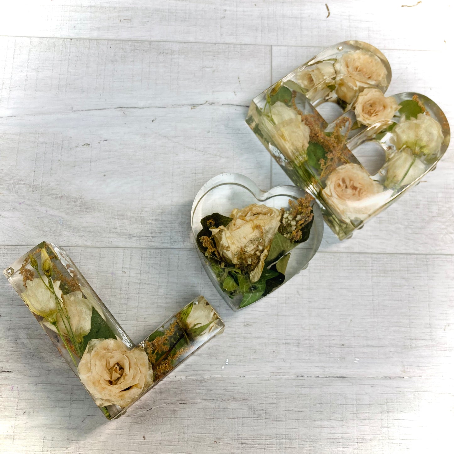 Flower Preservation two 13cm letters and a 10cm heart