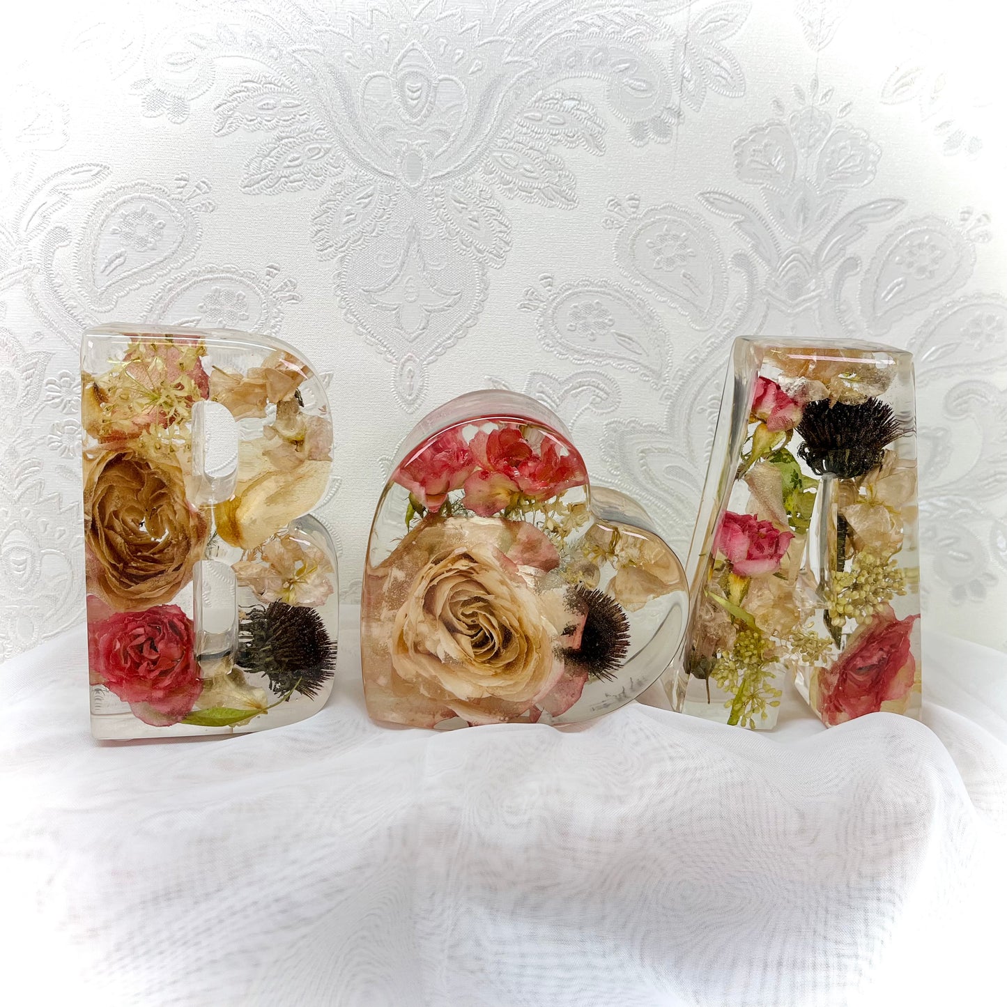 Flower Preservation two 11cm letters and a 10cm heart