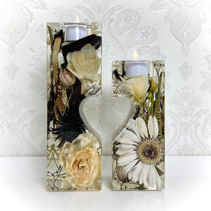 Flower Preservation twin heart tealight holder