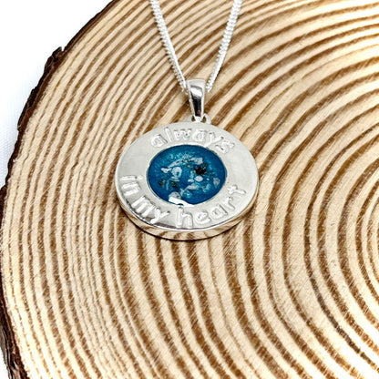 “Always in my heart” Round Cremation Necklace