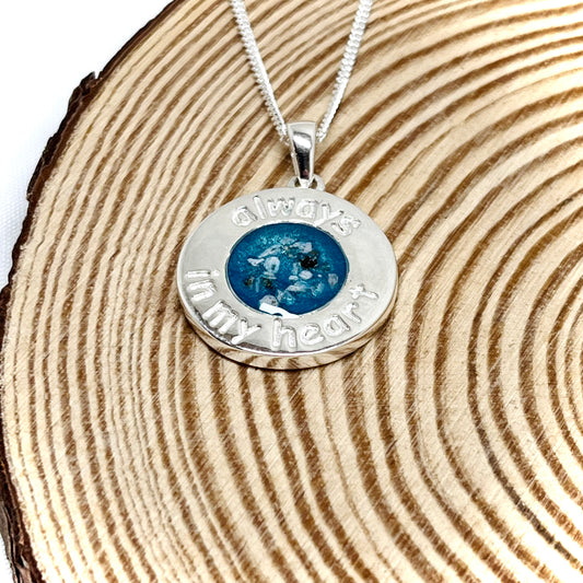 “Always in my heart” Round Cremation Necklace