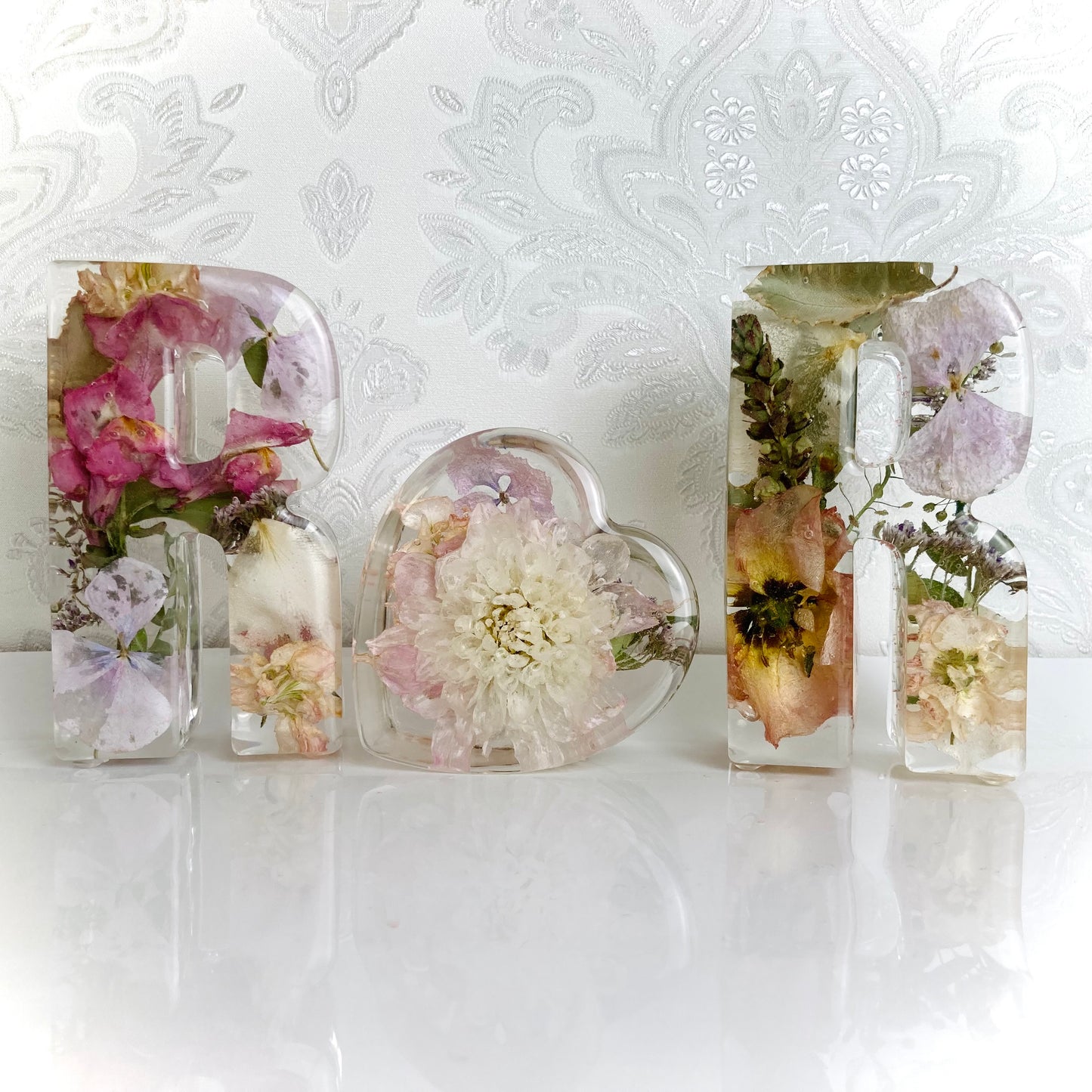 Flower Preservation two 11cm letters and a 8cm heart