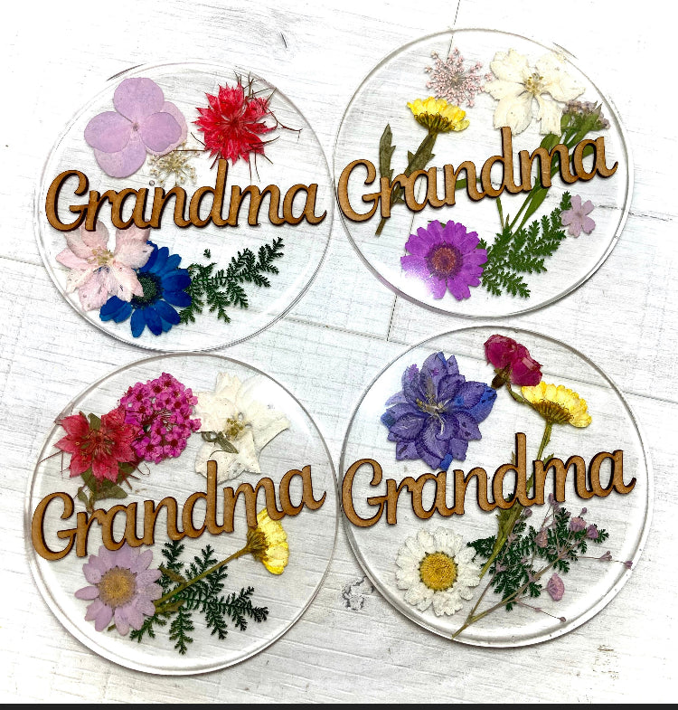 Grandparents Floral Personalised Coaster