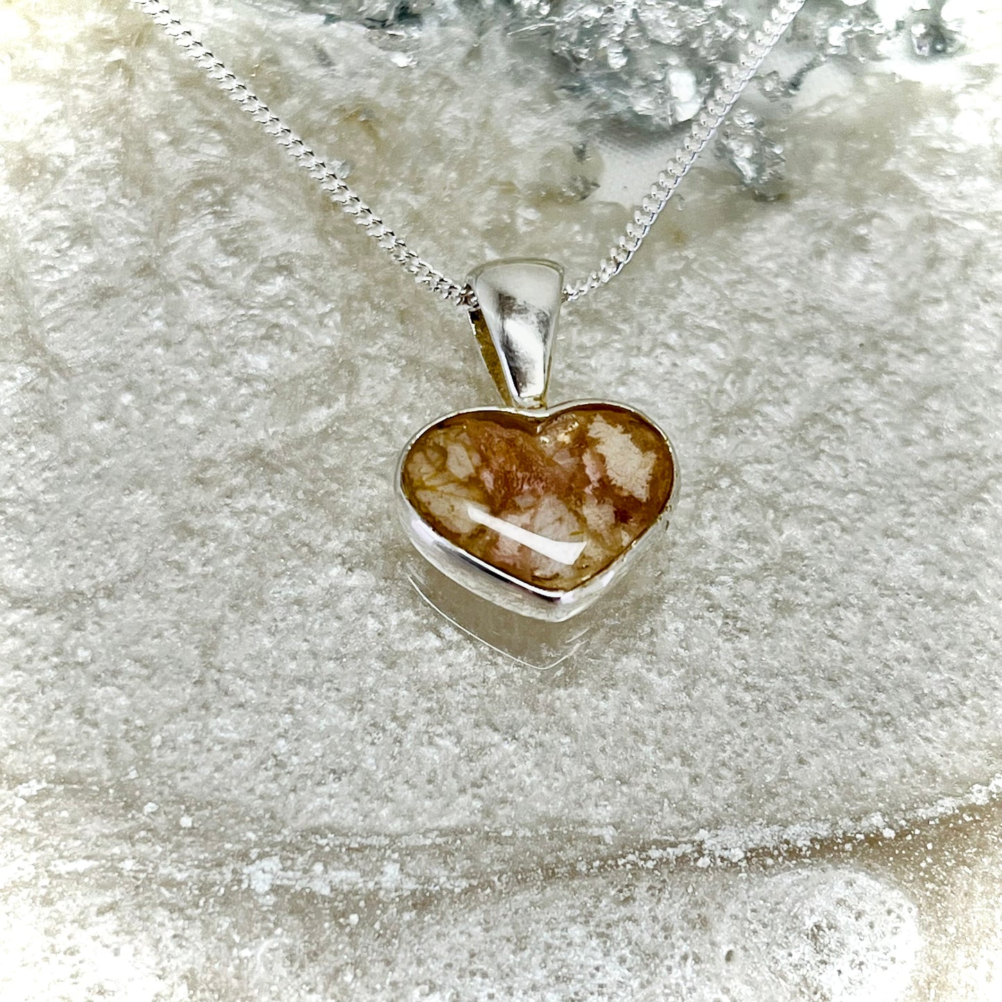 Flower Preservation heart necklace Sterling Silver