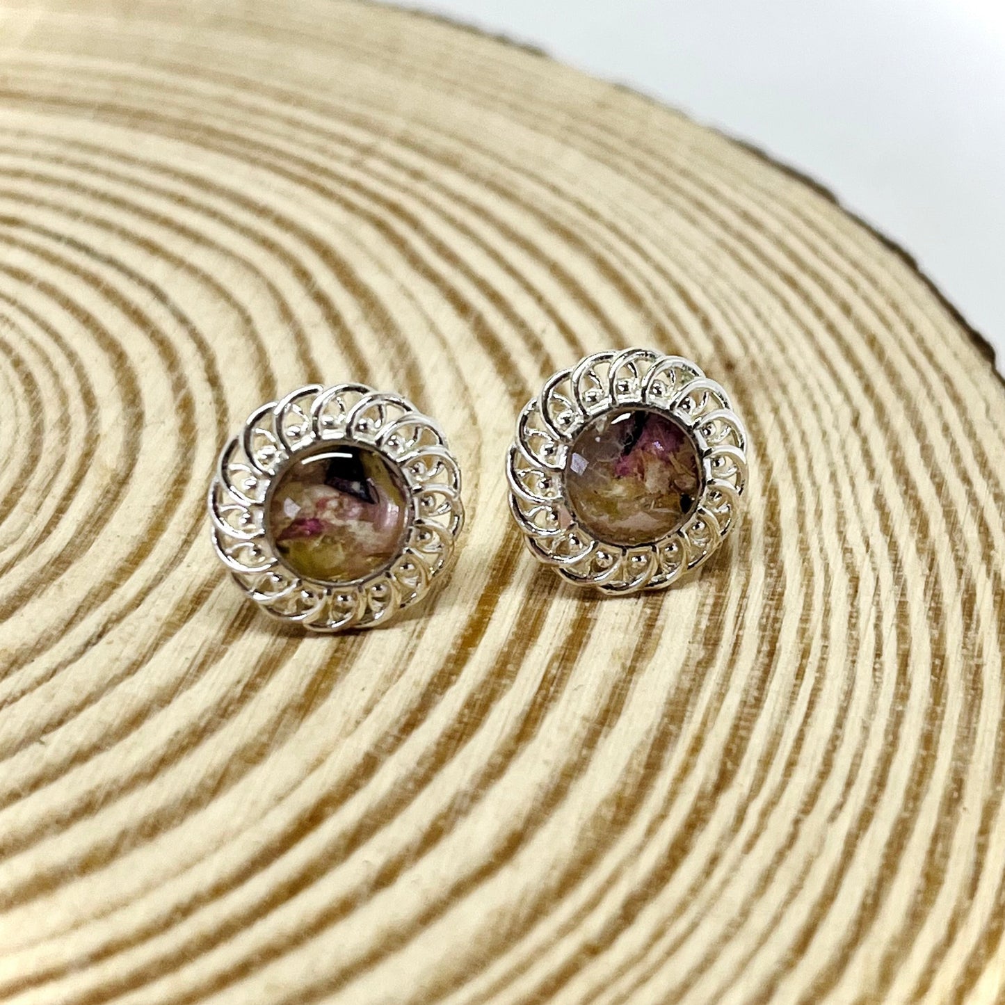 Flower Preservation filigree earrings Sterling Silver