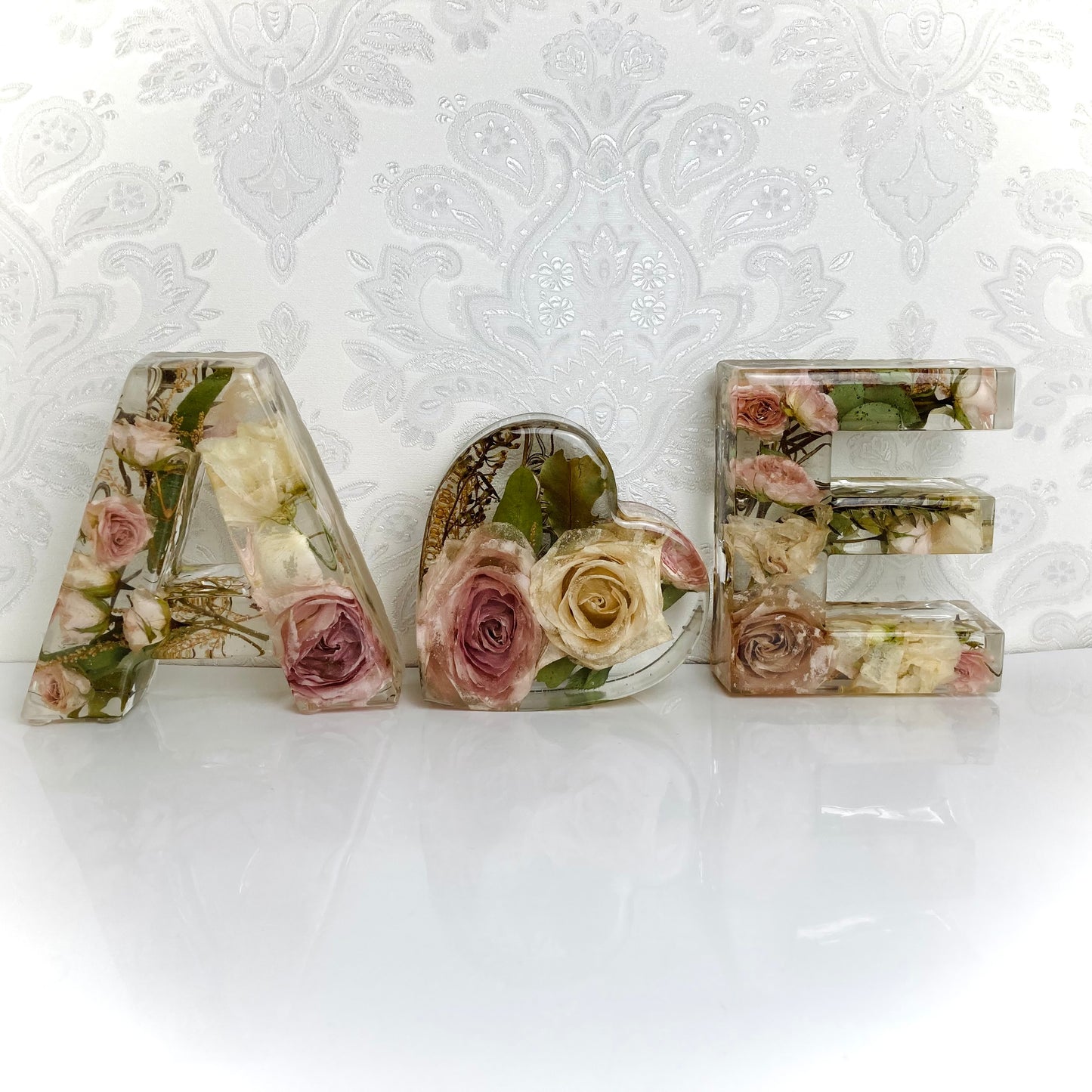 Flower Preservation two 13cm letters and a 12cm heart