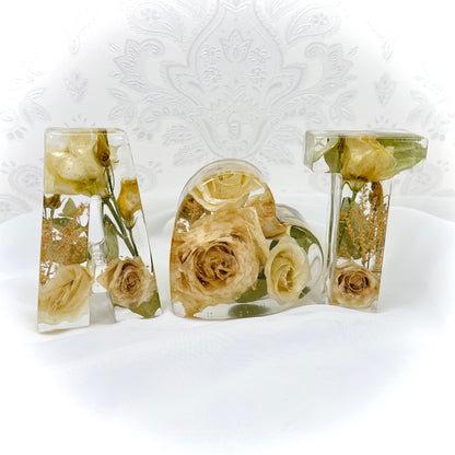 Flower Preservation two 11cm letters and a 10cm heart
