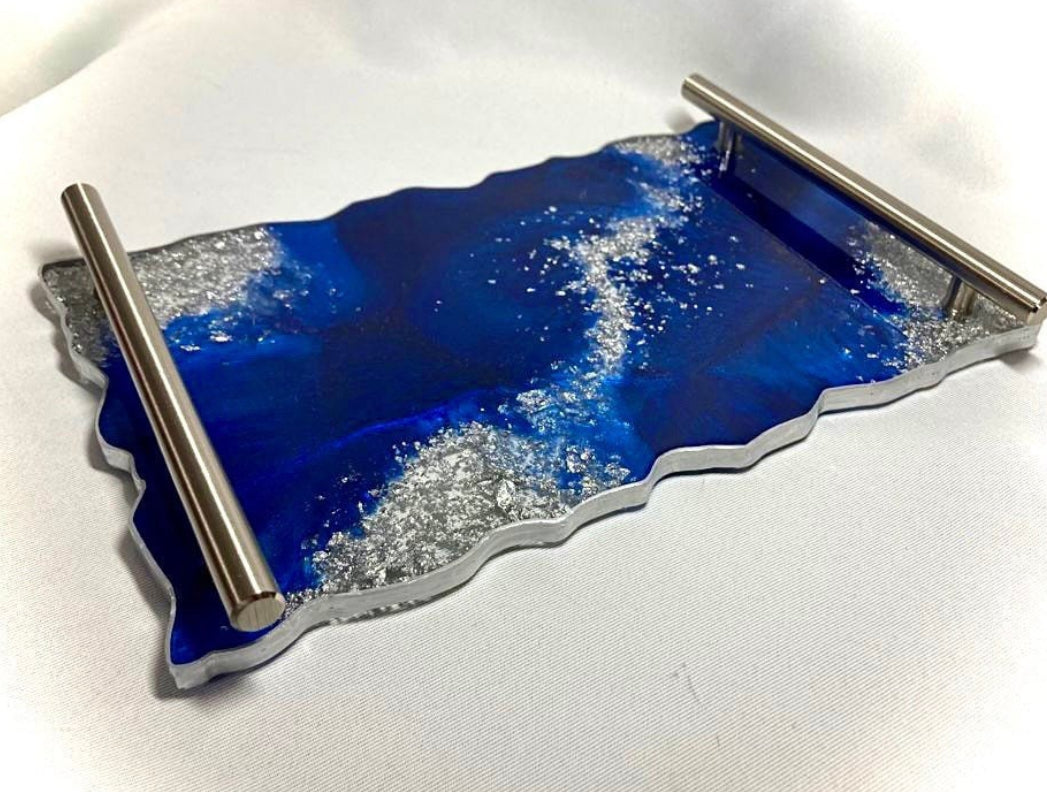 Coloured with gold/silver large decorative tray