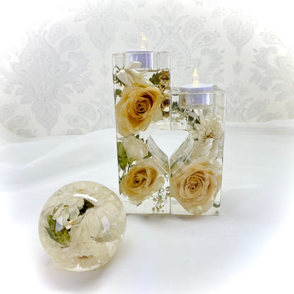 Flower Preservation twin heart tealight holder