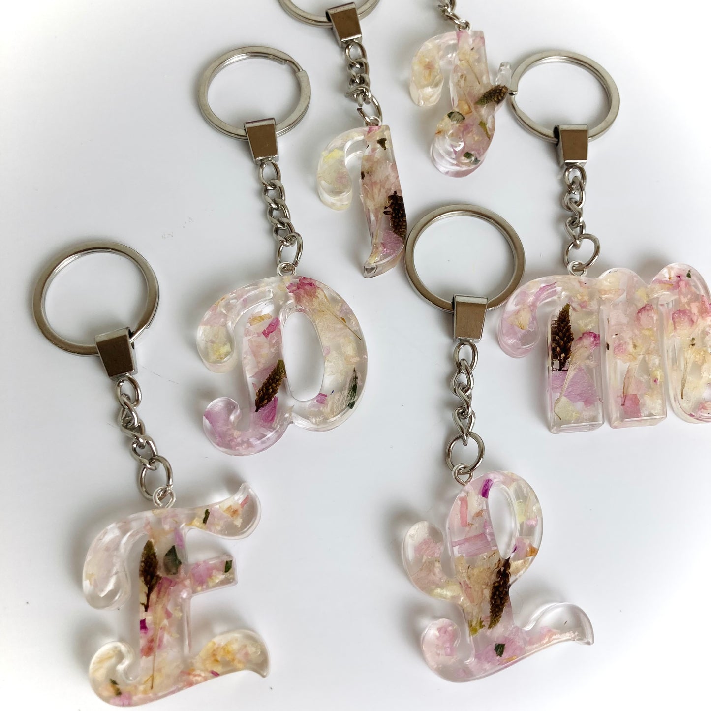 Flower Preservation Cursive letter keyring