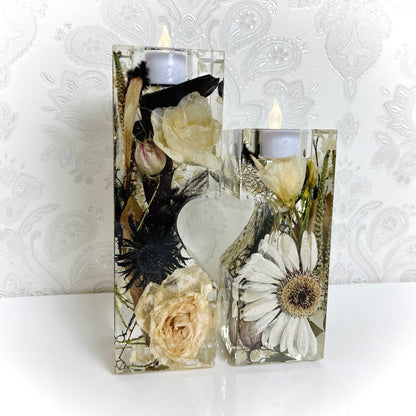 Flower Preservation twin heart tealight holder