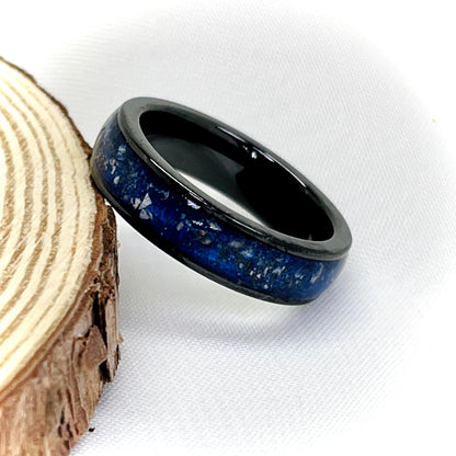 Black 6mm Cremation Ring with a 4mm channel