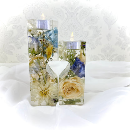 Flower Preservation twin heart tealight holder
