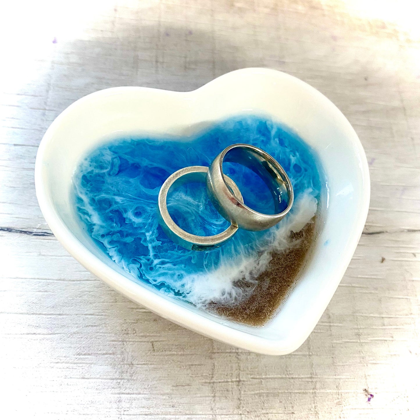 Ocean in a heart ring dish with turtle charm