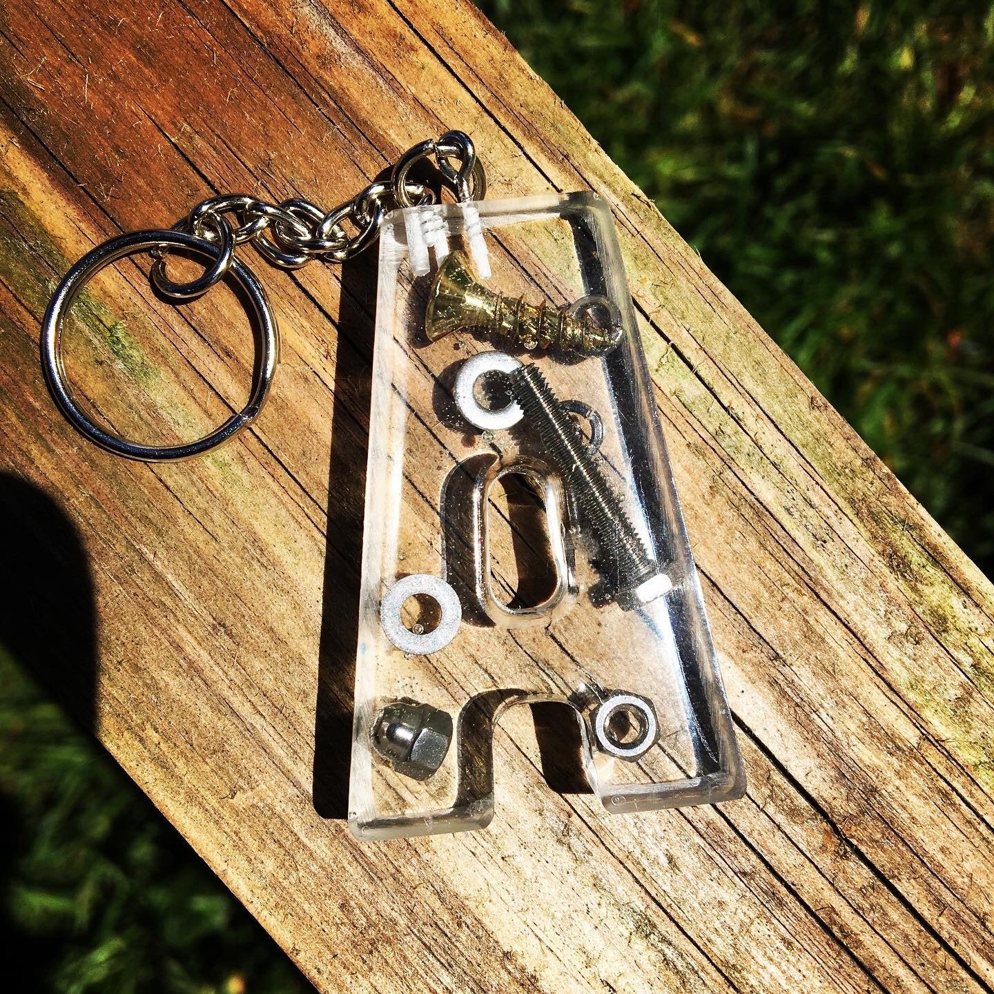 Nut and Bolt Letter Key ring