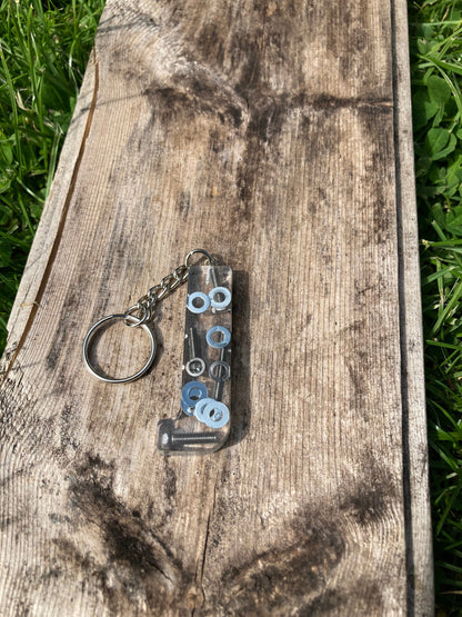 Nut and Bolt Letter Key ring