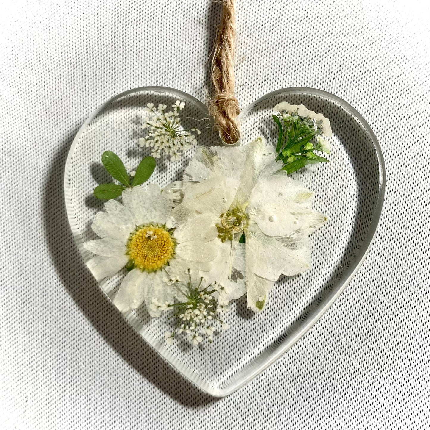 White Floral hanging Heart