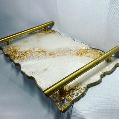 White and gold/silver medium decorative tray