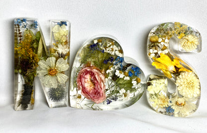 Flower Preservation two 11cm letters and a 10cm heart