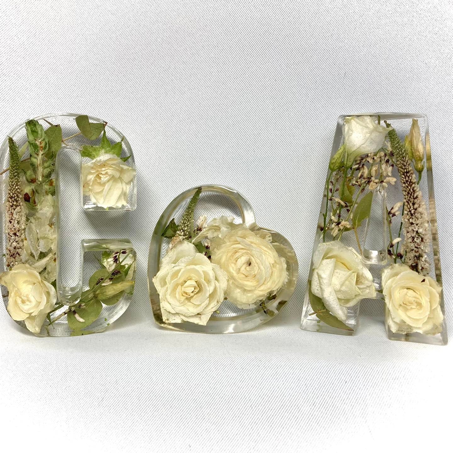 Flower Preservation two 11cm letters and a 8cm heart