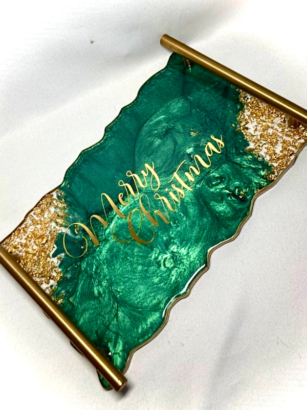 Emerald and gold festive decorative tray