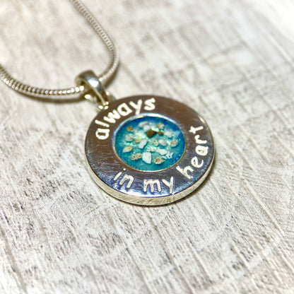 “Always in my heart” Round Cremation Necklace