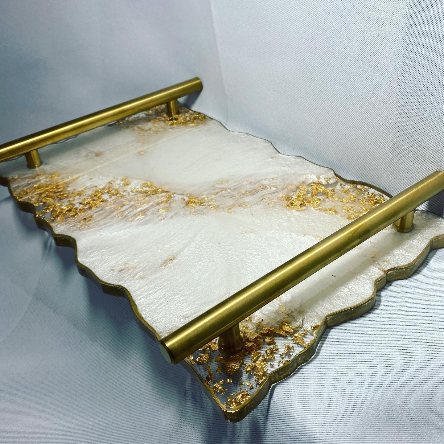 White and gold/silver large decorative tray