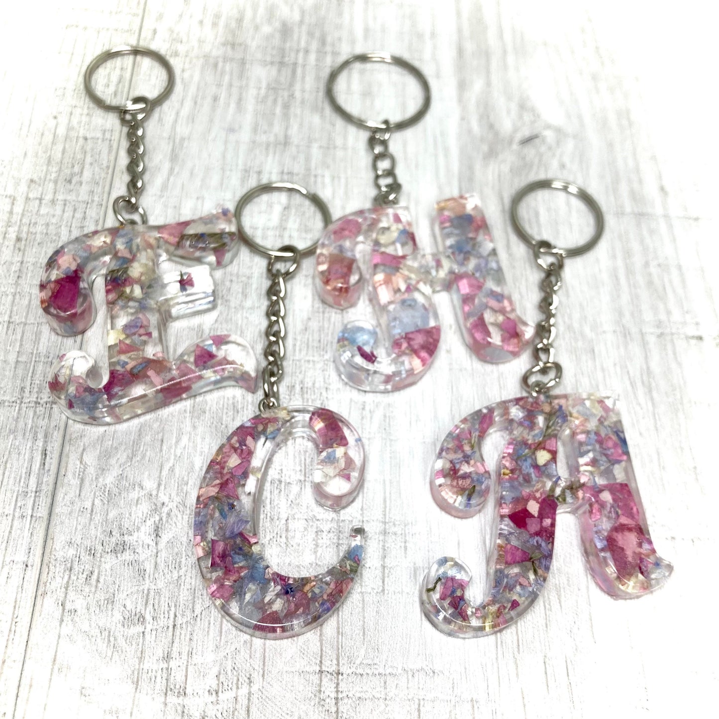 Flower Preservation Cursive letter keyring