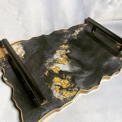 Black and gold/silver large decorative tray