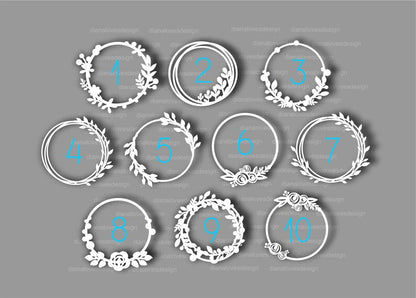 Floral circle table numbers