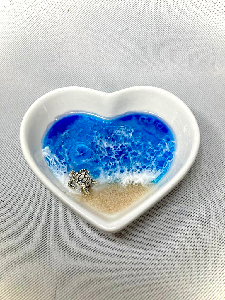 Ocean in a heart ring dish with turtle charm